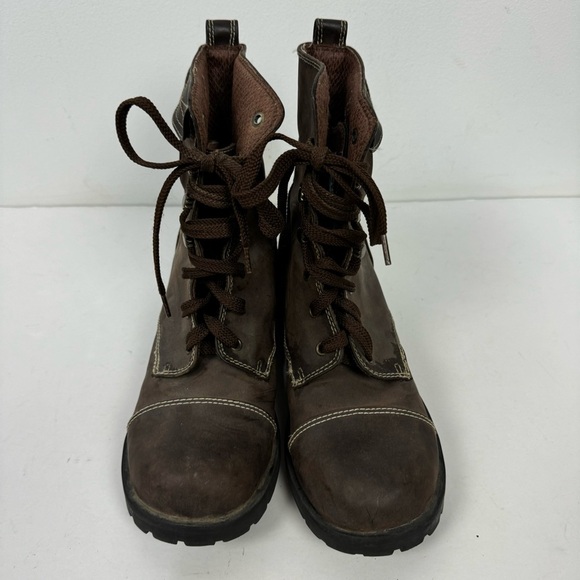 Vintage No Boundaries Brown Faux Leather Lace Up Moto Combat Boots y2k retro - Picture 2 of 9